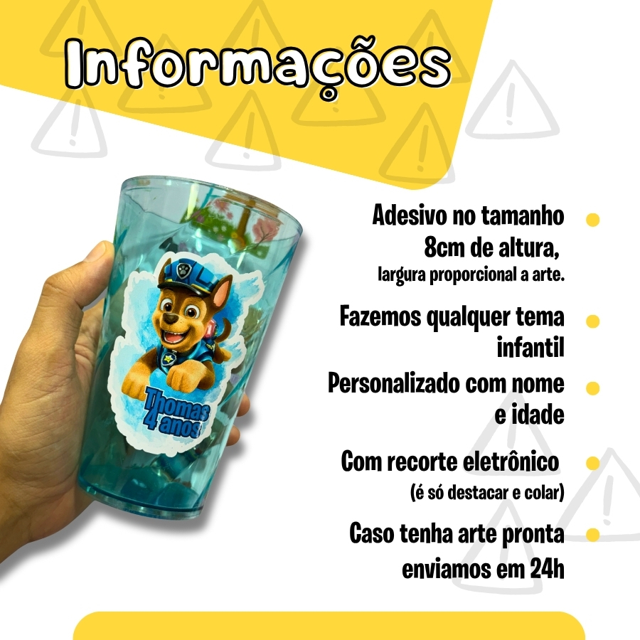 Adesivo Vinil Personalizado à Prova D’Água p/ Copos Long Drink | Festa Infantil – 100+ Temas
