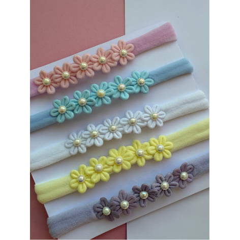 Kit 5 Tiaras e Faixinhas de Cabelo para Bebê Recém-Nascido - Laços de Florzinhas em Meia de Seda em Oferta na Shopee