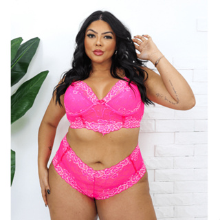 Conjunto Lingerie Plus com Alça Reforçada Croped e Caleçon Plus Size Sensual Moda em Oferta na Shopee