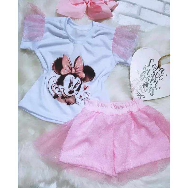 CONJUNTO INFANTIL MANGA TULE COM SHORT SAIA CONJUNTO CARRINHO COM SHORT SAIA