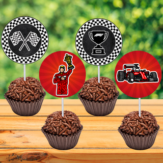 kit 30 a 60 Topo De Docinhos Cupcake - CARROS CORRIDA- Topper Tag Brigadeiro - Festa de aniversário mesversário em Oferta na Shopee