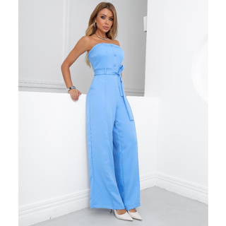 Macacão Feminino Pantalona, Alfaiataria, Tomara Que Caia, Com Bojo, Botões Forrados-Elegante- Festa De Casamento-Batismo em Oferta na Shopee