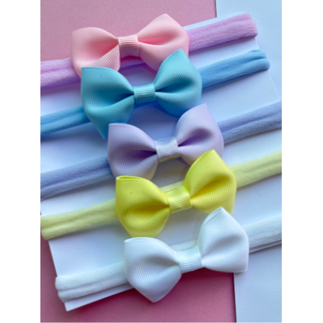 Kit 5 Tiaras e Faixinhas de Cabelo para Bebê Recém-Nascido - Laços Gravatinha em Meia de Seda