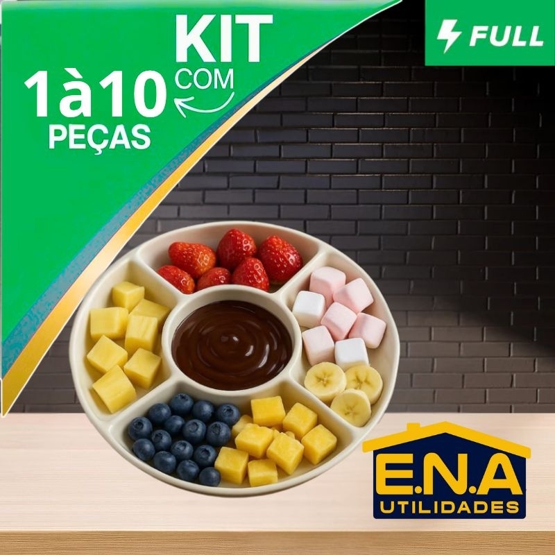 kit 1 à 10 Petisqueira 25 cm Plástico Prato Redondo Petisqueira 5 Divisórias Queijos Amendoim Fondue