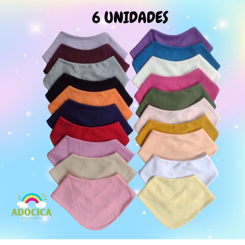 Kit 6 babadores bandana bebê infantil cores sortidas menina e menino
