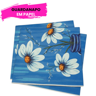 Guardanapo de Papel Decoupage Flores Branca com Fundo Azul Kit Artesanato em Oferta na Shopee