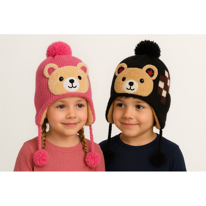 Gorro Infantil Touca Bichinho Com Pompom Peluciada E Proteção nas Orelhas