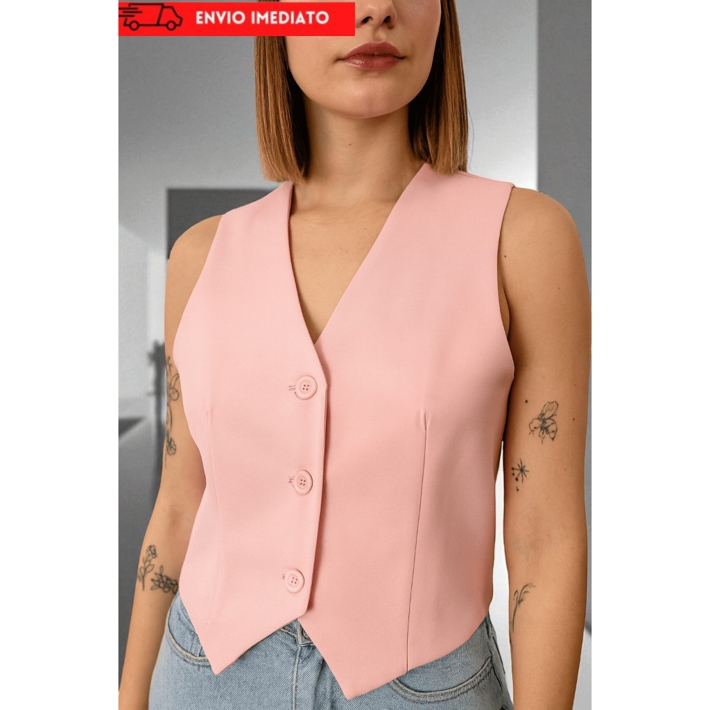 Colete Alfaiataria Feminino Casual com 3 Botões – Elegante e Versátil Coletinho Feminino em Oferta na Shopee
