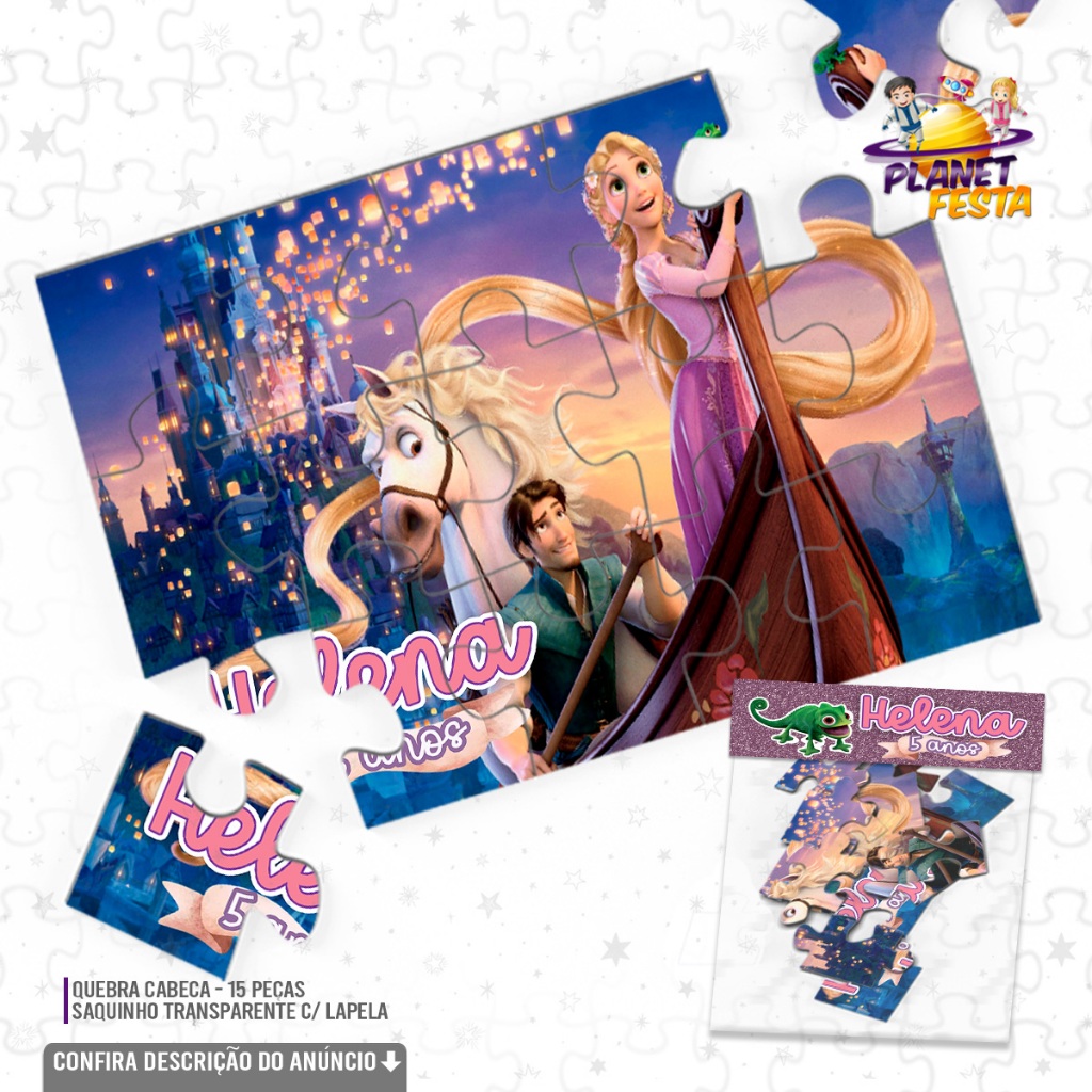 Quebra-Cabeça Personalizado Enrolados Rapunzel | Lembrancinha de Aniversário 15 Peças