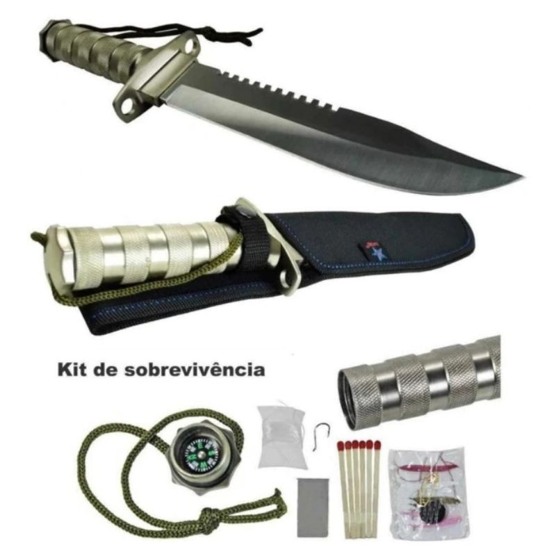 Faca Tática Rambo Esportiva com KIT EMERGÊNCIA e BÚSSOLA em Oferta na Shopee