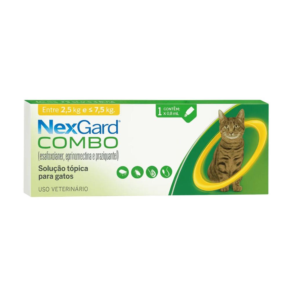 NexGard Combo 2,5 a 7,5 Kg Antipulgas, Sarna e Vermes – 1 Aplicador Tópico
