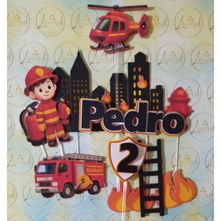 Topo de Bolo Bombeiro - Personalizado em Oferta na Shopee