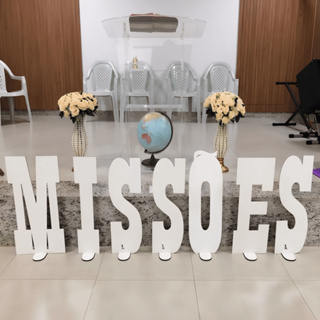 Palavra Missões Em Madeira Cor Branca Mdf 45cm De Altura Com Base Para Letra em Oferta na Shopee