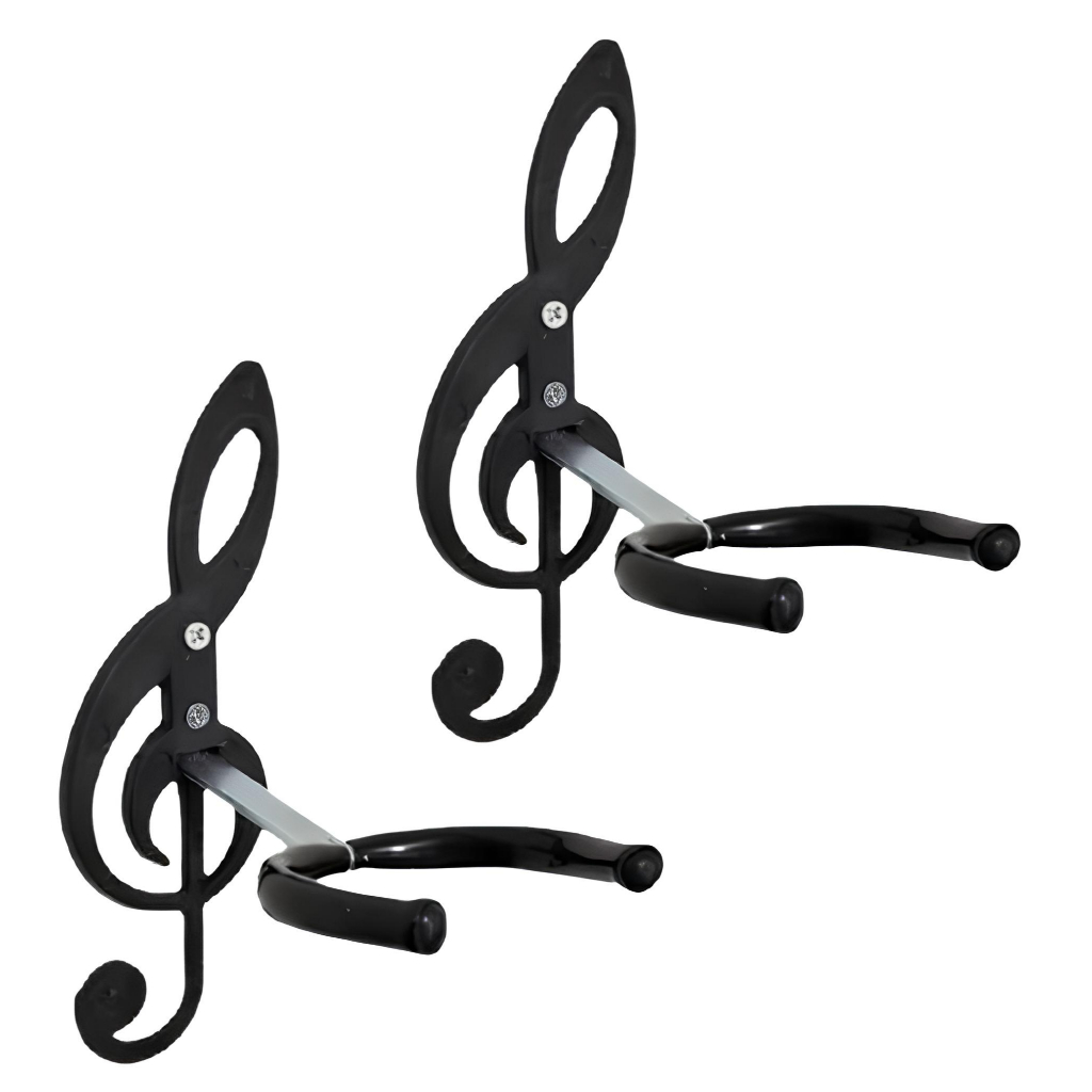 Imagem Kit 2 Suportes de Parede PRETO para Violão, Guitarra, Ukulele, Baixo – Design Clave de Sol 𝄞
