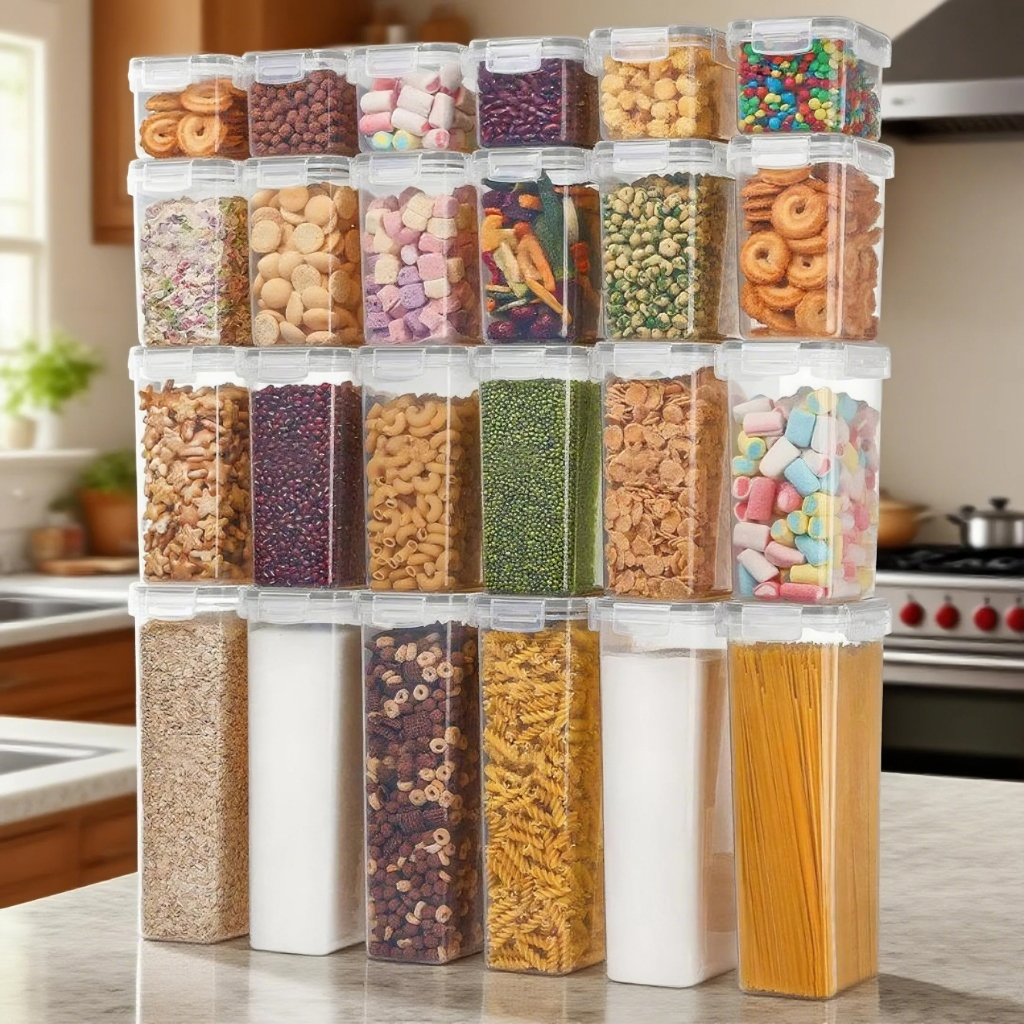 House Organizer Potes Herméticos para Alimentos com Tampa – Kit com 15 ou 24 Porta Mantimentos