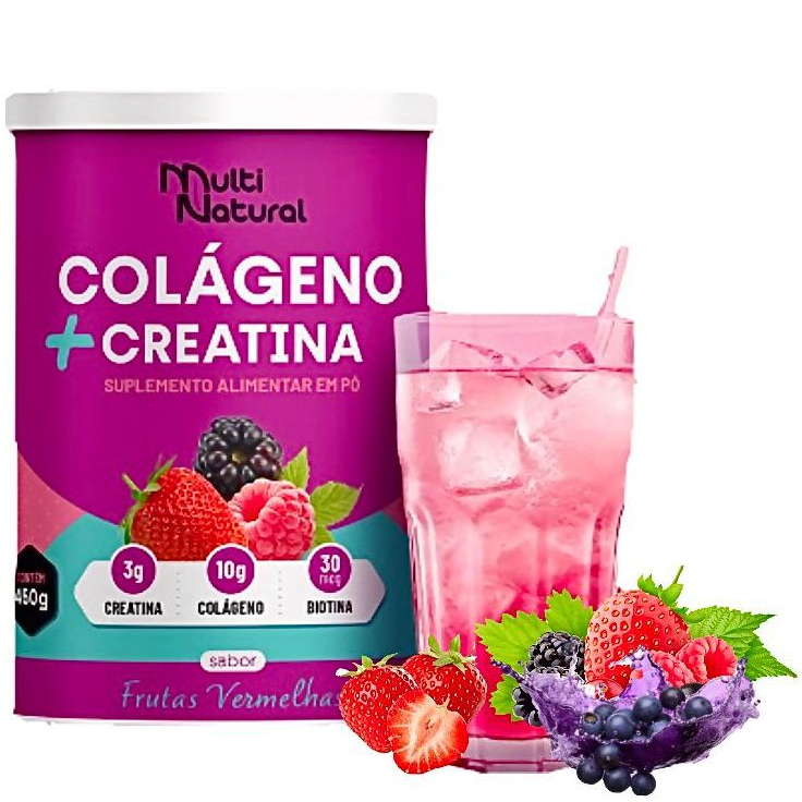 COLÁGENO + CREATINA SABOR FRUTAS VERMELHAS 450g – MULTI NATURAL