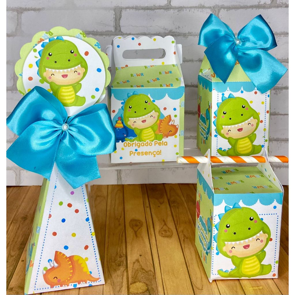 Kit Caixinhas Personalizadas Dinossauro Baby Cute | Lembrancinhas Festa Infantil | Aniversário | Pegue e Monte
