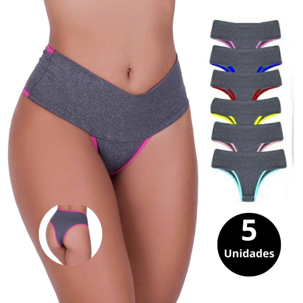 Kit 5 Calcinha Modeladora Cós Alto Feminina Algodão Microfibra Mescla Compressão Promoçao em Oferta na Shopee