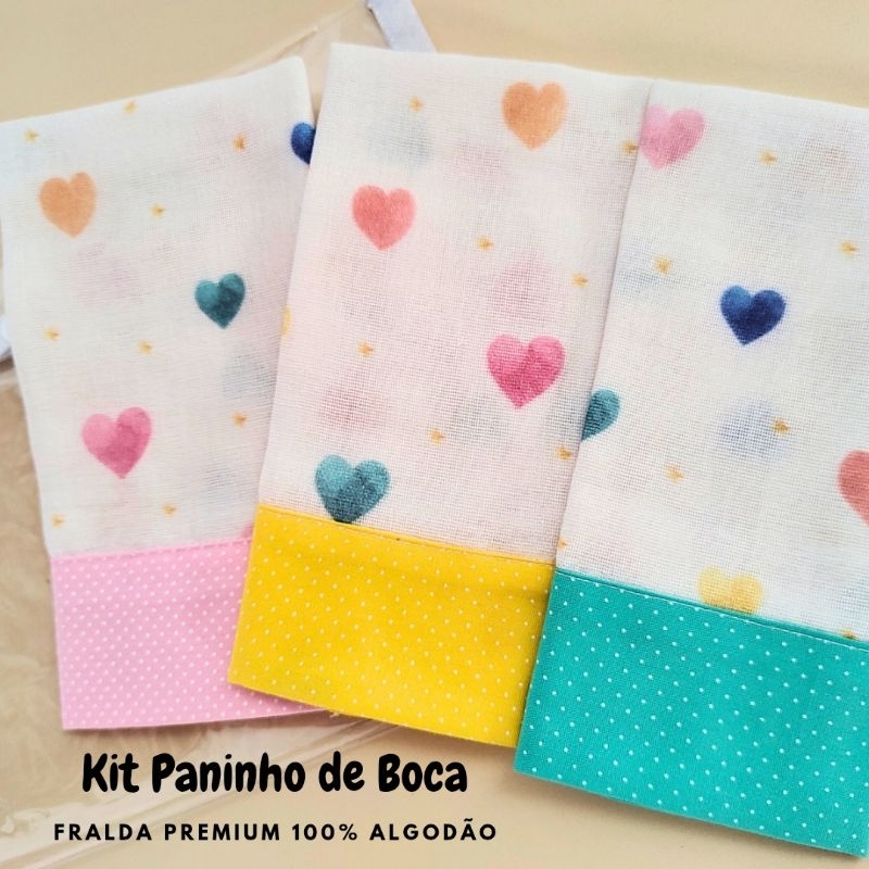 Toalhinha Paninho de Boca com Barrinha kit com 3 unidades de Tecido 100% Algodão