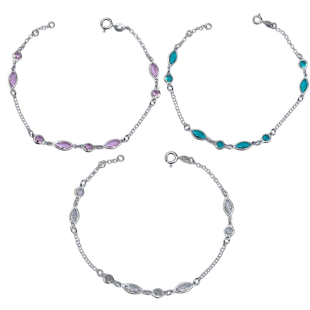 PULSEIRA PRATA 925 LEGITIMA ZIRCÔNIAS FORMATO NAVETE - Diversa Cores