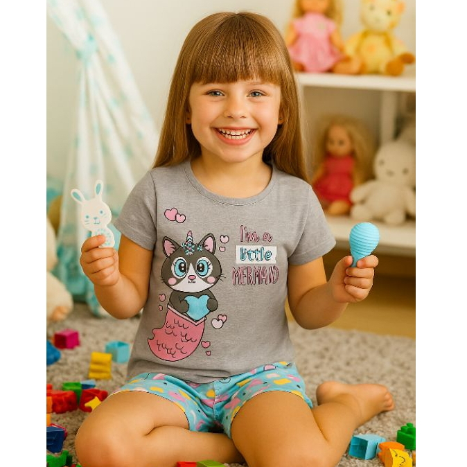 conjunto verão interativos menina, conjunto para meninas verão shorts e camisetas interativas - tendência
