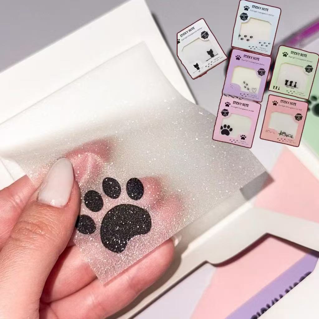 Bloco de Notes Transparente Glitter Gatinho ou Patinha Cola e Descola 75x75mm Papelaria em Oferta na Shopee