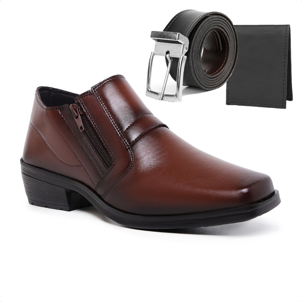 Bota Botinha Social Kit Com CInto e Carteira em Oferta na Shopee