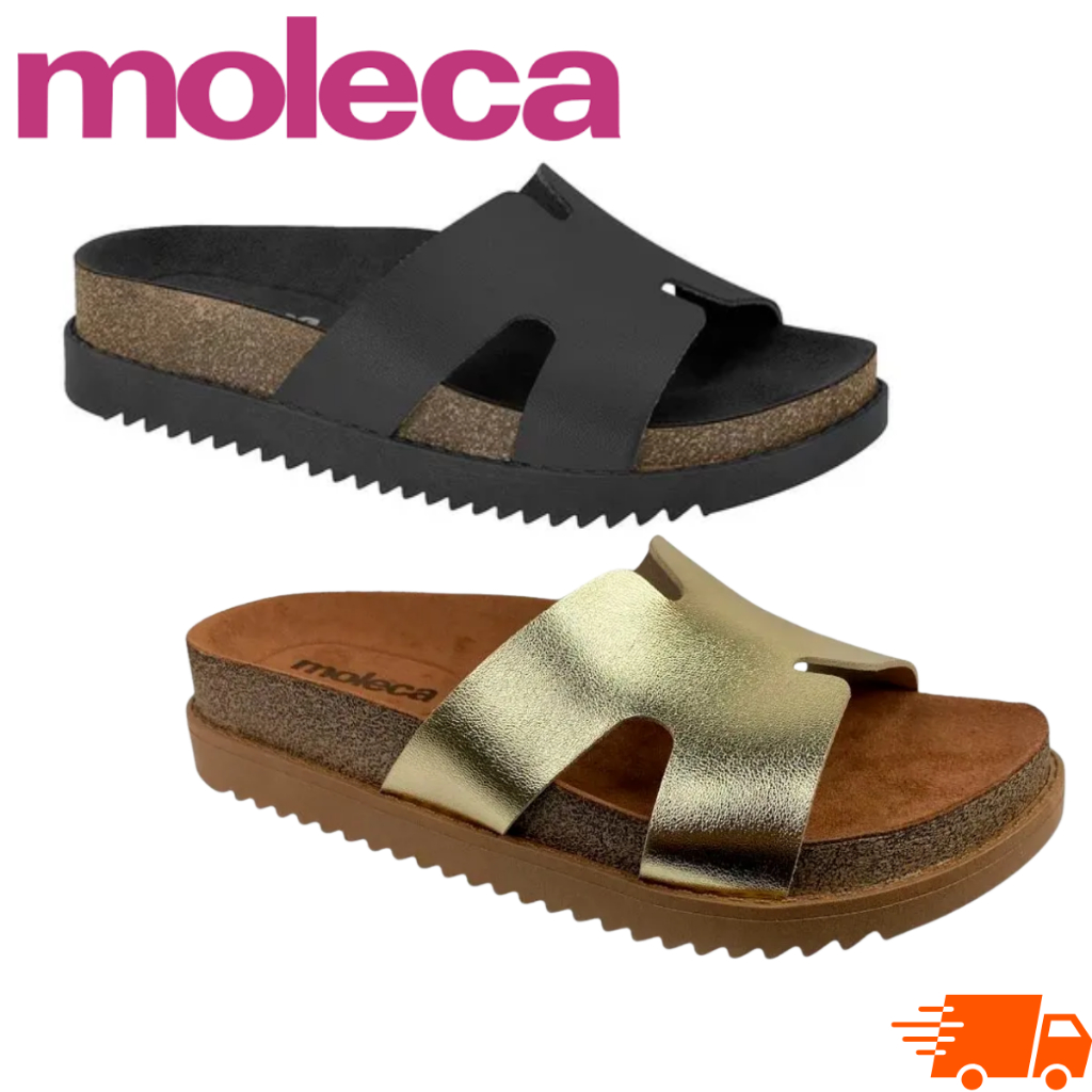 Sandalia Papete Moleca Birken Tratorada H Metalizada Plataforma Conforto Feminina