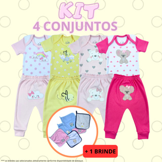 Kit 8 Peças de Roupas para Bebê Menino (4 Body curto + 4 Calça Mijão) +  Presente 1 lindo em Oferta na Shopee