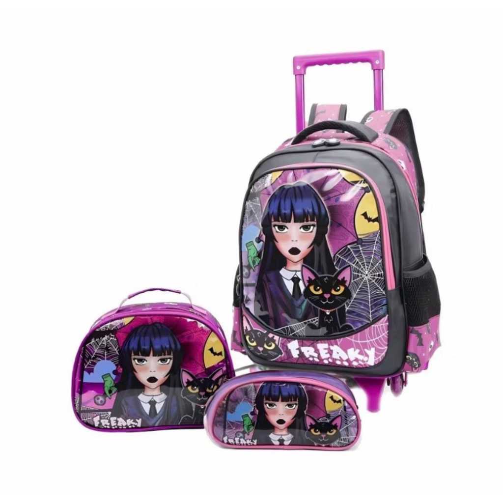 Kit Mochila Carrinho Escolar Freaky Infantil Meninas Grande MCK4813K