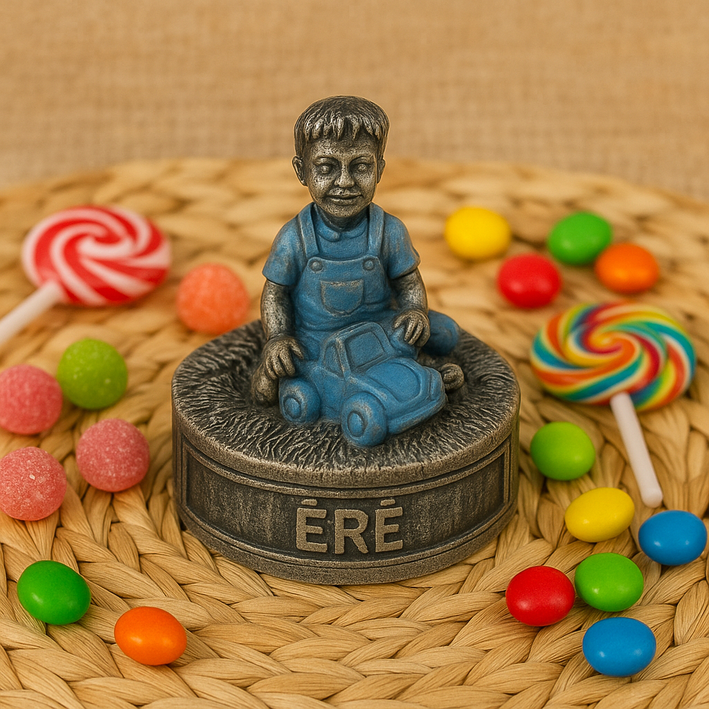Escultura Erê Ibeji Cosme E Damião Menino Resina 5 Cm Prata