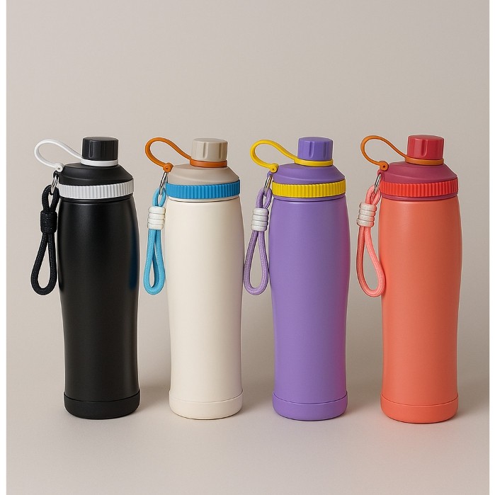 Garrafa Térmica Aço Inox Com Bota Protetora de Silicone e Alça De Cordinha Parede Dupla de 600ML em Oferta na Shopee