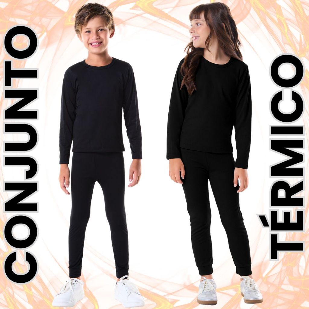 Conjunto Térmico de Blusa Manga Comprida e Calça Peluciados - Unissex 1 ao 16 Anos em Oferta na Shopee