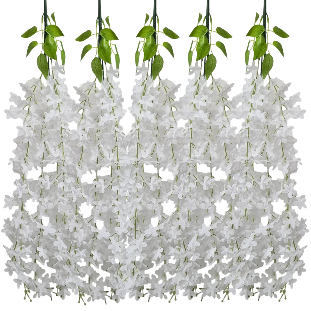 Kit Com 5 Pendentes Flor De Glicínia Artificial Grande Para Decoração Aérea