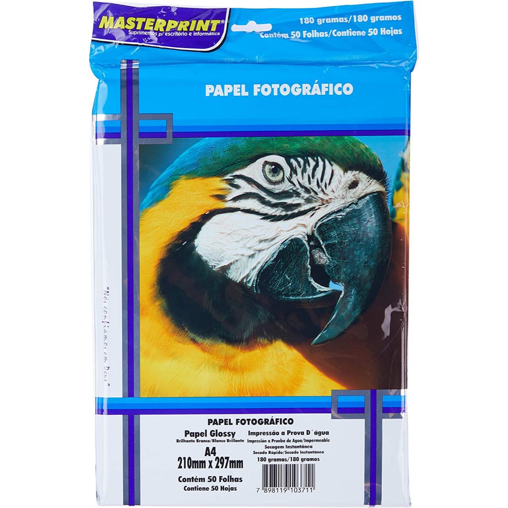 Papel Fotográfico 180g A4 50 folhas Glossy Resistente a Água - Masterprint