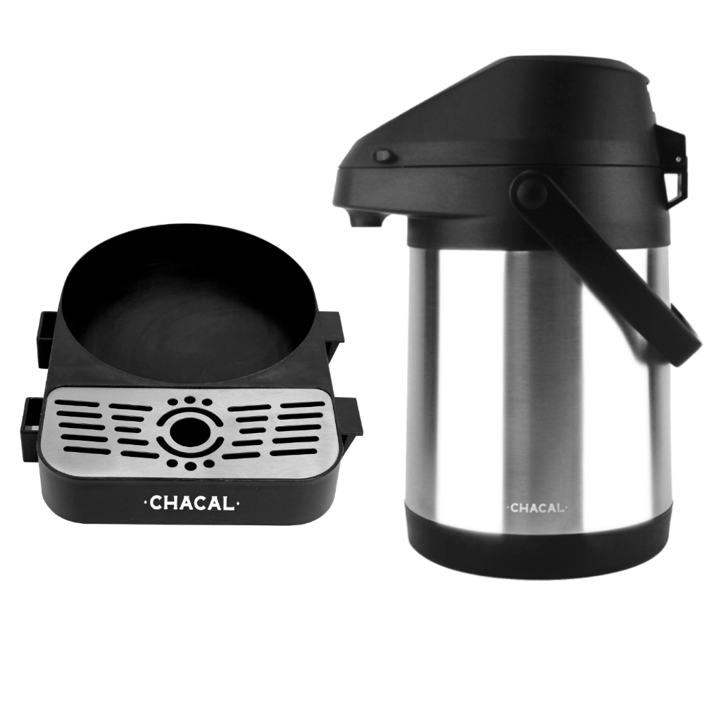 Kit Garrafa Térmica 2,5l Inox + Base Anti-gotejamento Chacal