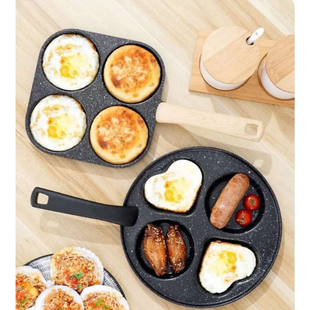 Frigideira Antiaderente 3/4 Furos Divisórias Fritar Ovo Carne Lanche Hambúrguer Multiuso em Oferta na Shopee