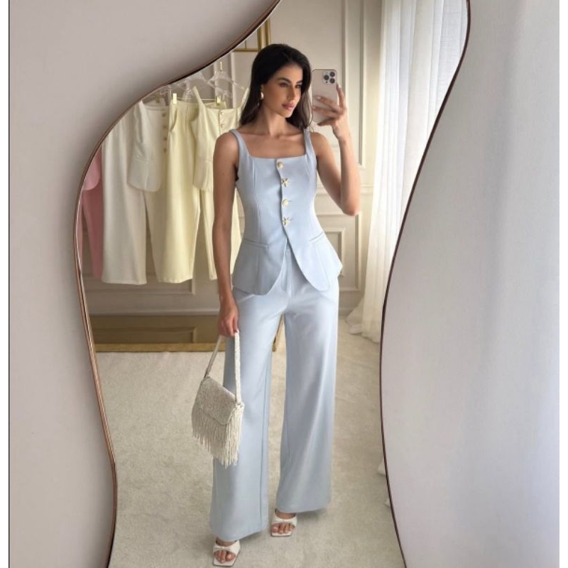 Conjunto Feminino Alfaiataria Colete e Calça Pantalona – Social, Elegante e Confortável