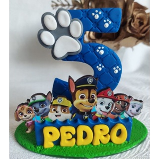 Vela de aniversário em biscuit patrulha canina azul ou rosa , topo de bolo 1,2,3,4,5 em Oferta na Shopee