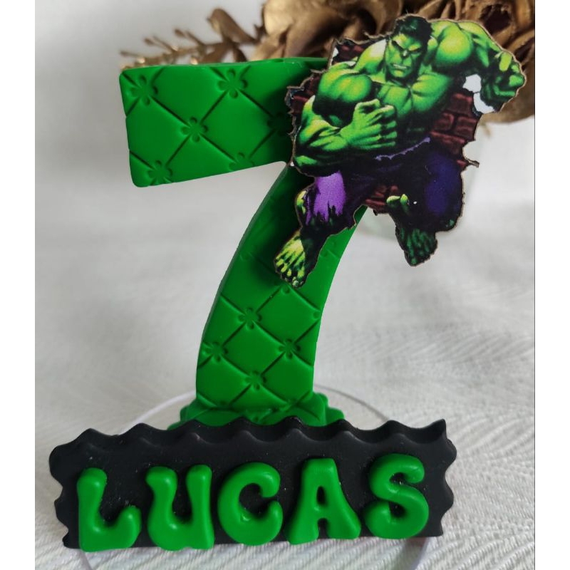 Vela de aniversário Hulk em biscuit os vingadores , topo de bolo 1,2,3,4,5,6,7 em Oferta na Shopee
