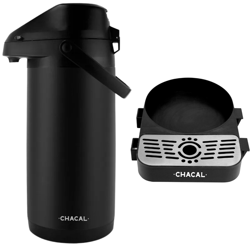 Kit Garrafa Térmica 5,0l Preta + Base Anti-gotejamento Chacal