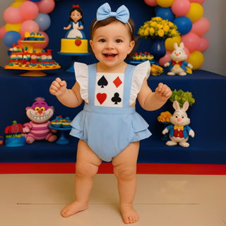 Romper Jardineira Bebê Alice no País das Maravilhas Roupa Menina Festa Fantasia em Oferta na Shopee