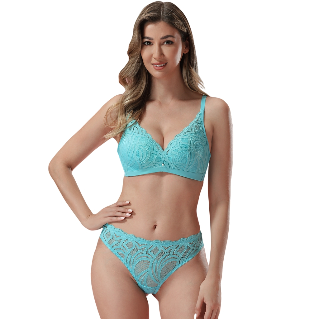 Z&D Lingerie Conjunto  Sem Aro Com Bojo Rendado  Calcinha Com Renda Frontal Transparência e Fio Duplo  6990