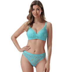 Z&D Lingerie Conjunto Sem Aro Com Bojo Rendado Calcinha Com Renda Frontal Transparência e Fio Duplo 6990