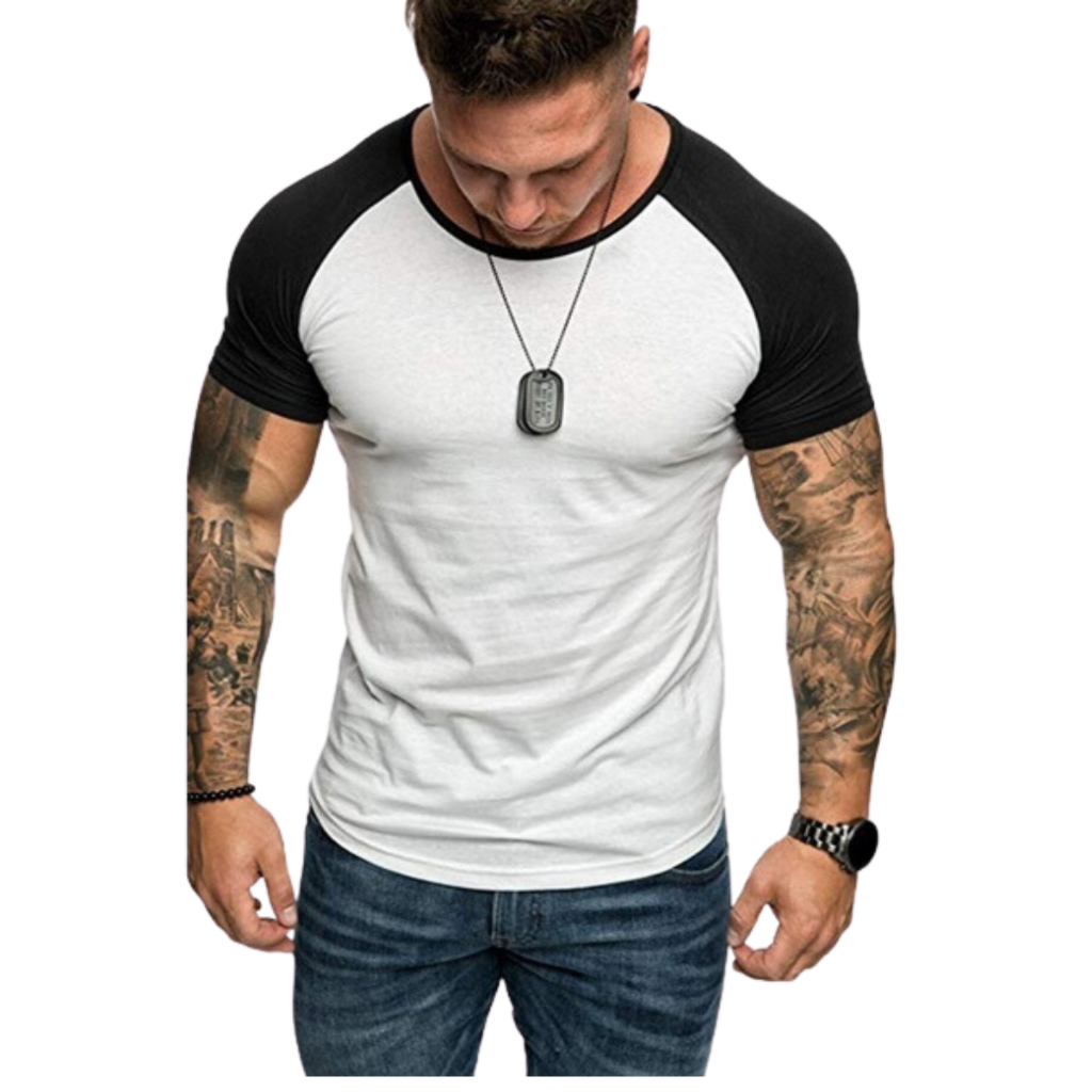 camiseta masculina raglan manga curta