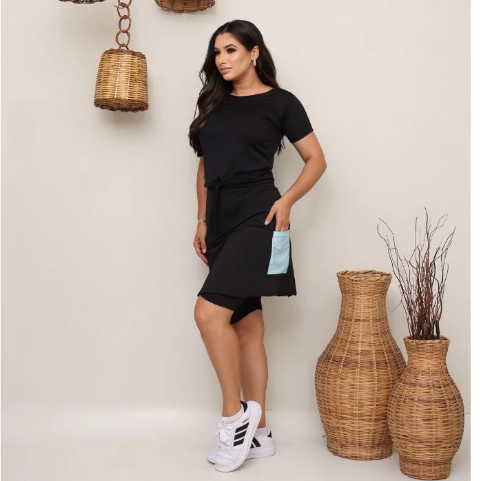 Kit Blusa Manga Curta Feminina + Shorts Saia Fitness Moda Evangélica Cristã Academia Exercícios — imagem 1