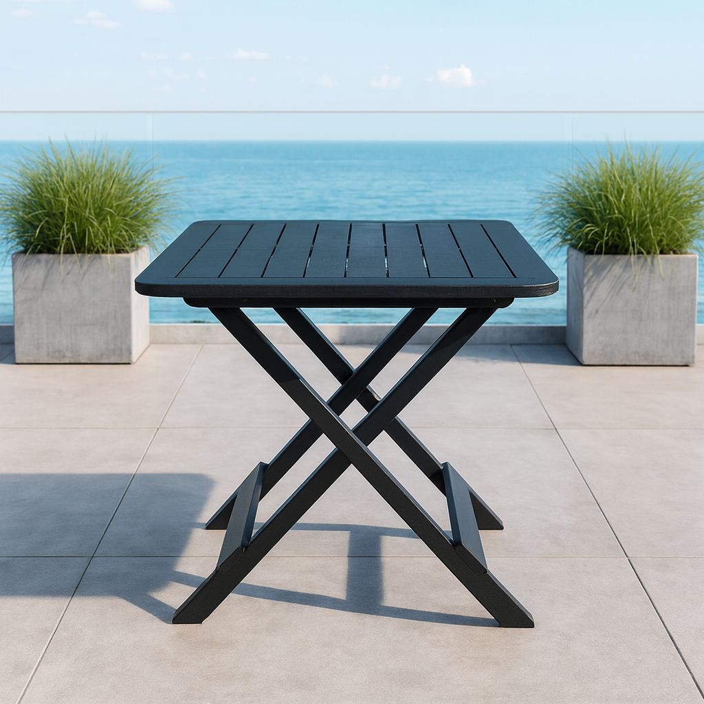 Mesa Dobrável Quadrada De Plástico Preta Multiuso Mesa de Bar Churrasqueira 80x72x70cm