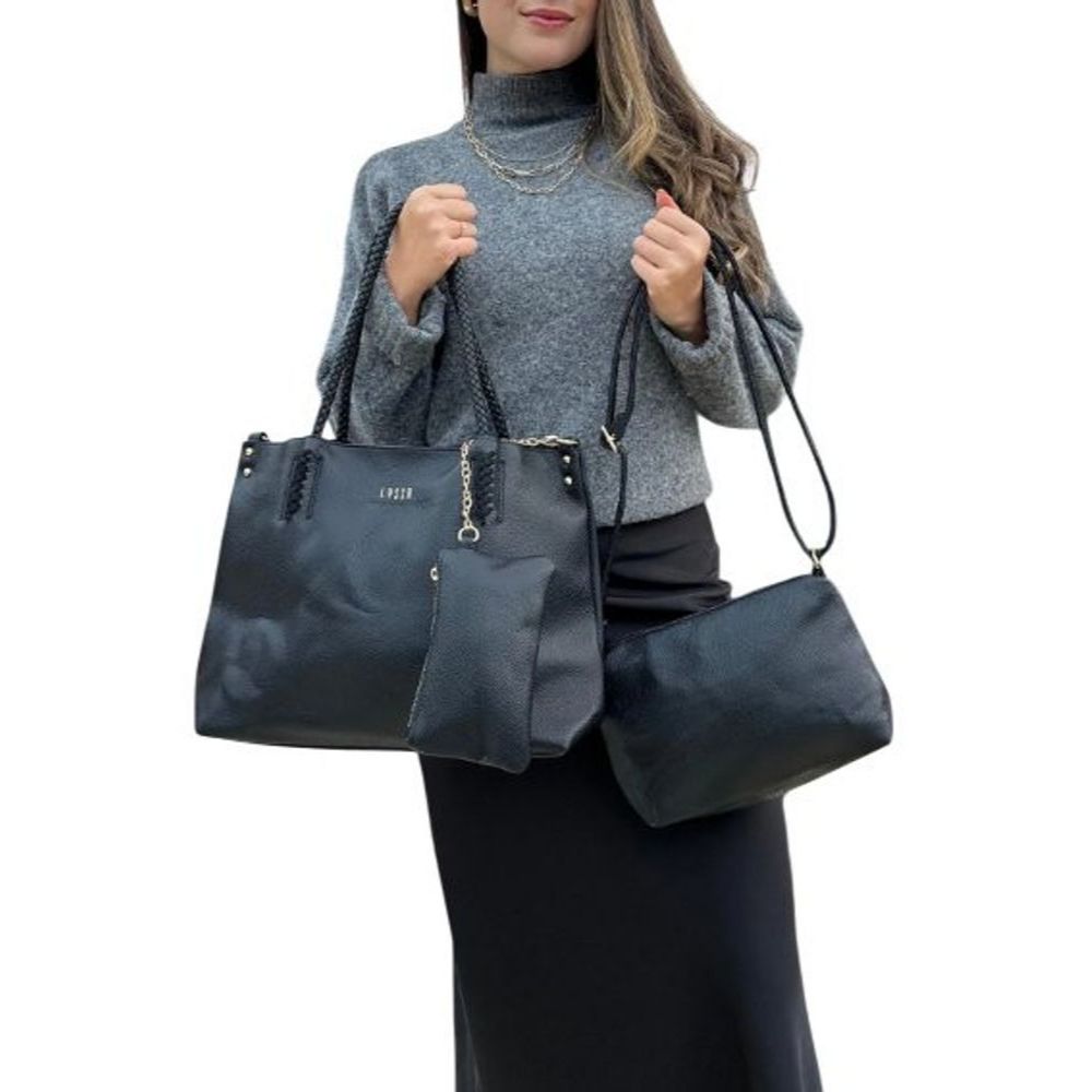Kit Conjunto 3 Bolsas Femininas Estilo Tote Bolsas Ombro Sacola Mão Carteira