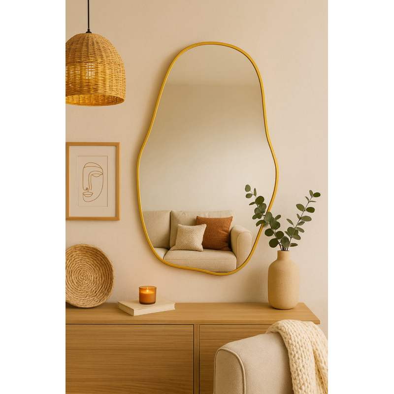 Espelho Orgânico Mykonos Moldura Metalizada 40x70 50x80 60x90 | Dourado Prata Rosê Preto | Decoração
