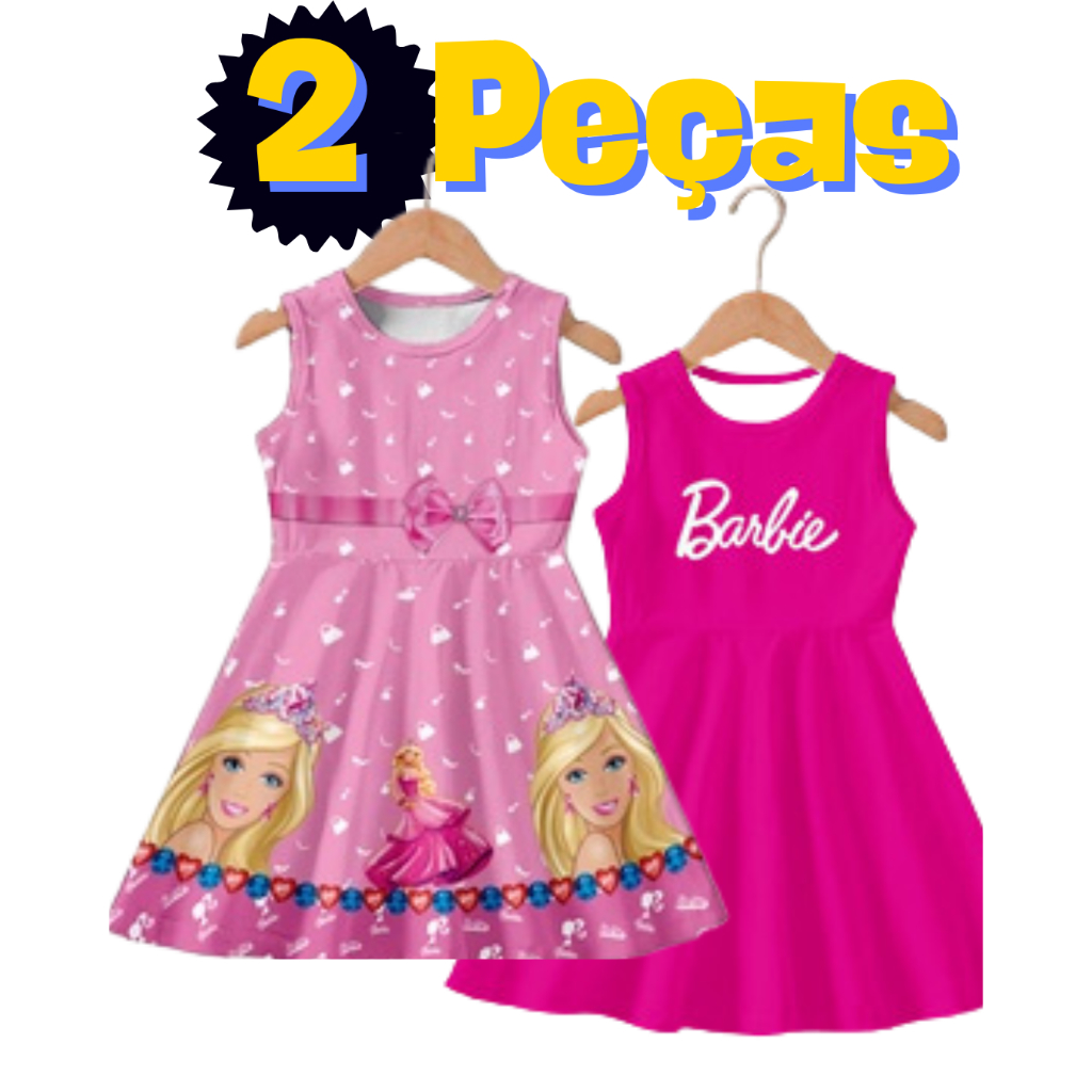 Kit com 2 Vestidos Infantil Temático Boneca Rosa em Oferta na Shopee